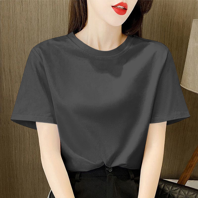 Pure Cotton Gray Short-Sleeved T-Shirt for Women 2026 New Summer Loose Round Neck Half-Sleeve Solid Color T-Shirt Base Shirt Top Pure Cotton Gray Short-Sleeved T-Shirt for Women 2026 New Summer Loose Round Neck Half-Sleeve Solid Color T-Shirt Base Shirt Top
