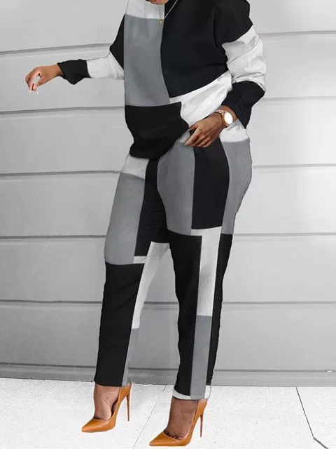 Women pants set 23 plus-size print patchwork long tracksuits