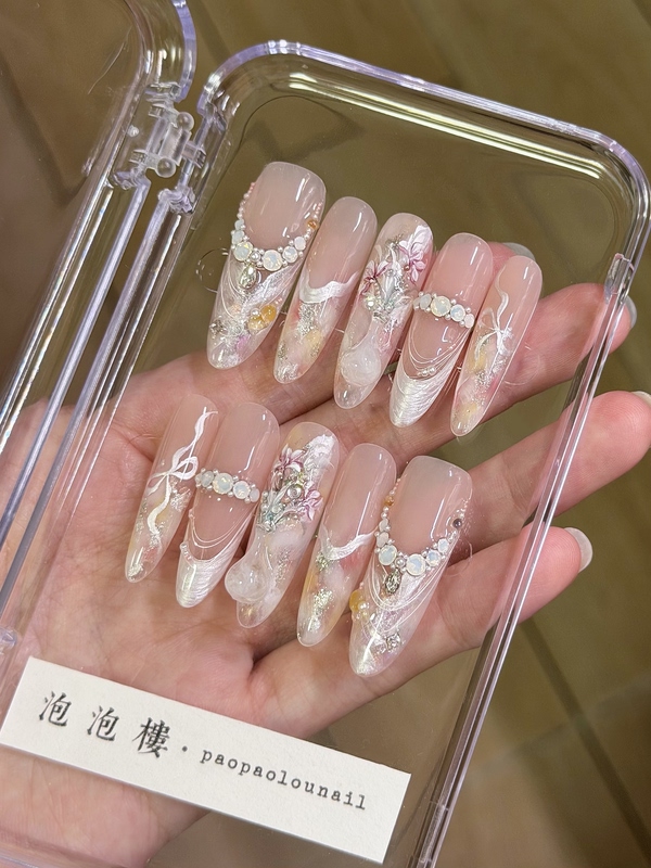 Bubble House Pure Handmade Nail Art Acetate Hand-Painted Orchid Nail Stickers Removable Fake Nails