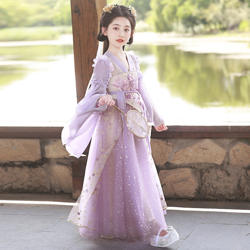 Chinese Style Hanfu for Girls 2026 New Fairy-Like Children's Ancient Style Tang Suit Dress Purple Super Fairy Ancient Costume Spring Outfit for Girls