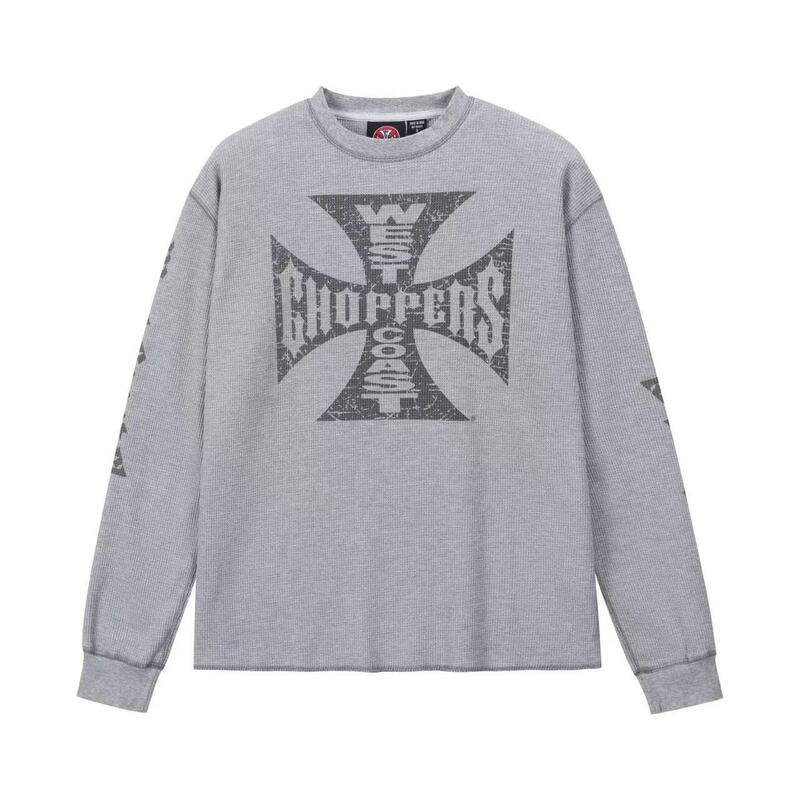 Erd Stylist West Coast Choppers Vintage Cross Sanskrit Gray Waffle Long Sleeve Tee