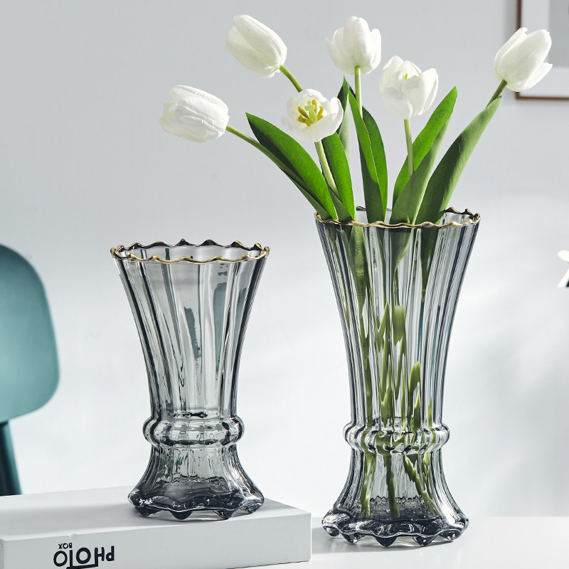 Suqu light luxury primary color glass vase transparent hydroponic flowers tulip net red living room dry flower decoration Nordic