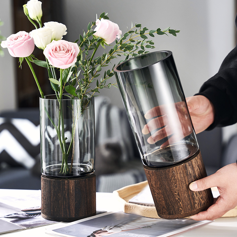 Suqu creative ink glass vase living room porch wine cabinet light luxury ornaments home hydroponic flower arrangement drying flower device