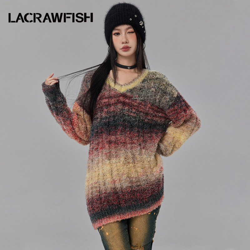 La Crawfish Dopamine Sweet Cool Retro Spicy Girl Gradient Teddy Plush Lazy Loose Sweater for Women La Crawfish Dopamine Sweet Cool Retro Spicy Girl Gradient Teddy Plush Lazy Loose Sweater for Women