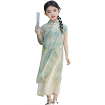 Girls Cheongsam Dress New Chinese Style Suit Summer 2024 New Style Western Style Childrens Skirt Internet Celebrity Style Skirt