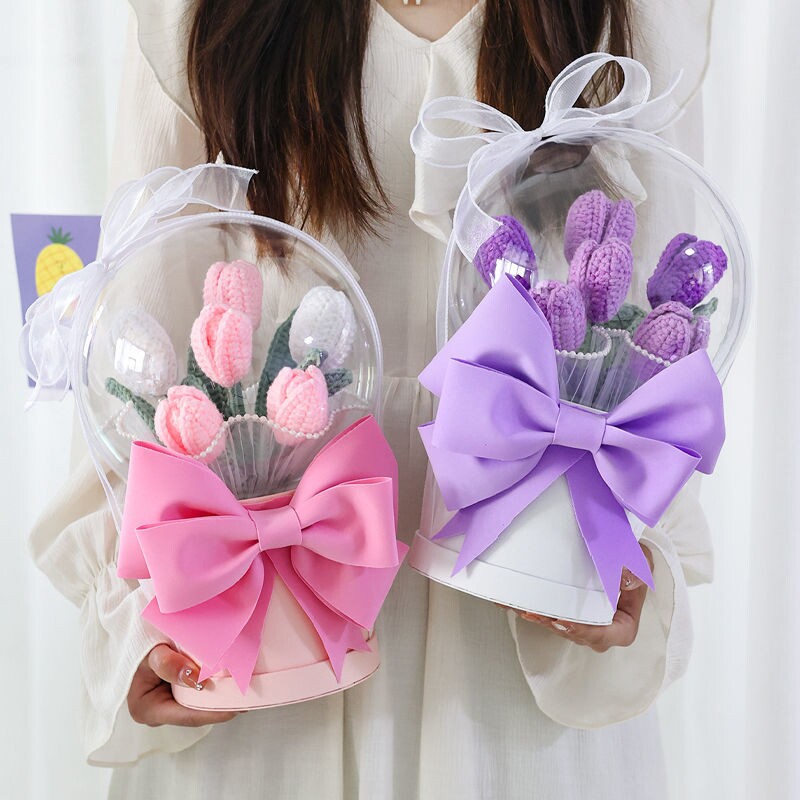 DIY Knitted Tulip Hug Bucket Bow Knot Material Creative Birthday Gift Girlfriend Wrapping Paper Tool Set
