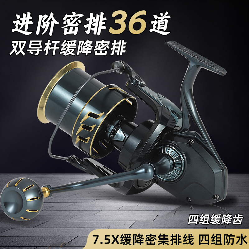 All-Metal Ultra-Large Capacity 18000 Type Double Guide Rod Slow Descent Dense Line Arrangement Anchor Fishing Long-Distance Casting Fishing Reel Spinning Reel