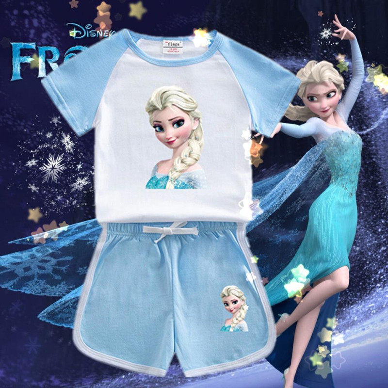 Aisha Princess Girls Sports Suit Summer Children's Baby New Aisha Short-sleeved T-shirt Top Shorts Two-piece Set