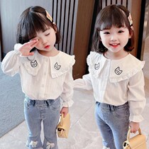 Girl Fried Street Shirt Nets Red Tides Clothing Spring Dress 2022 New Middle Children Beating Undershirt White Shirt Summer Dolls Collar