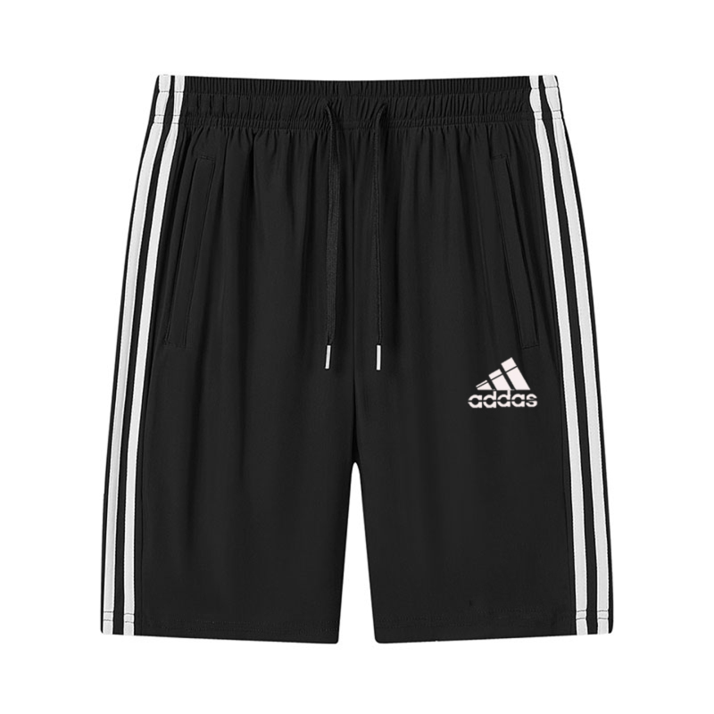 Summer New Men's Ice Silk Shorts with Three Stripes, Zipper Pockets, Breathable Sports Shorts, Loose Fit, Quick-Dry, Plus Size