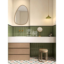 French retro long beveled edge convex bright light green handmade bricks 75x300 kitchen tiles bathroom wall tiles