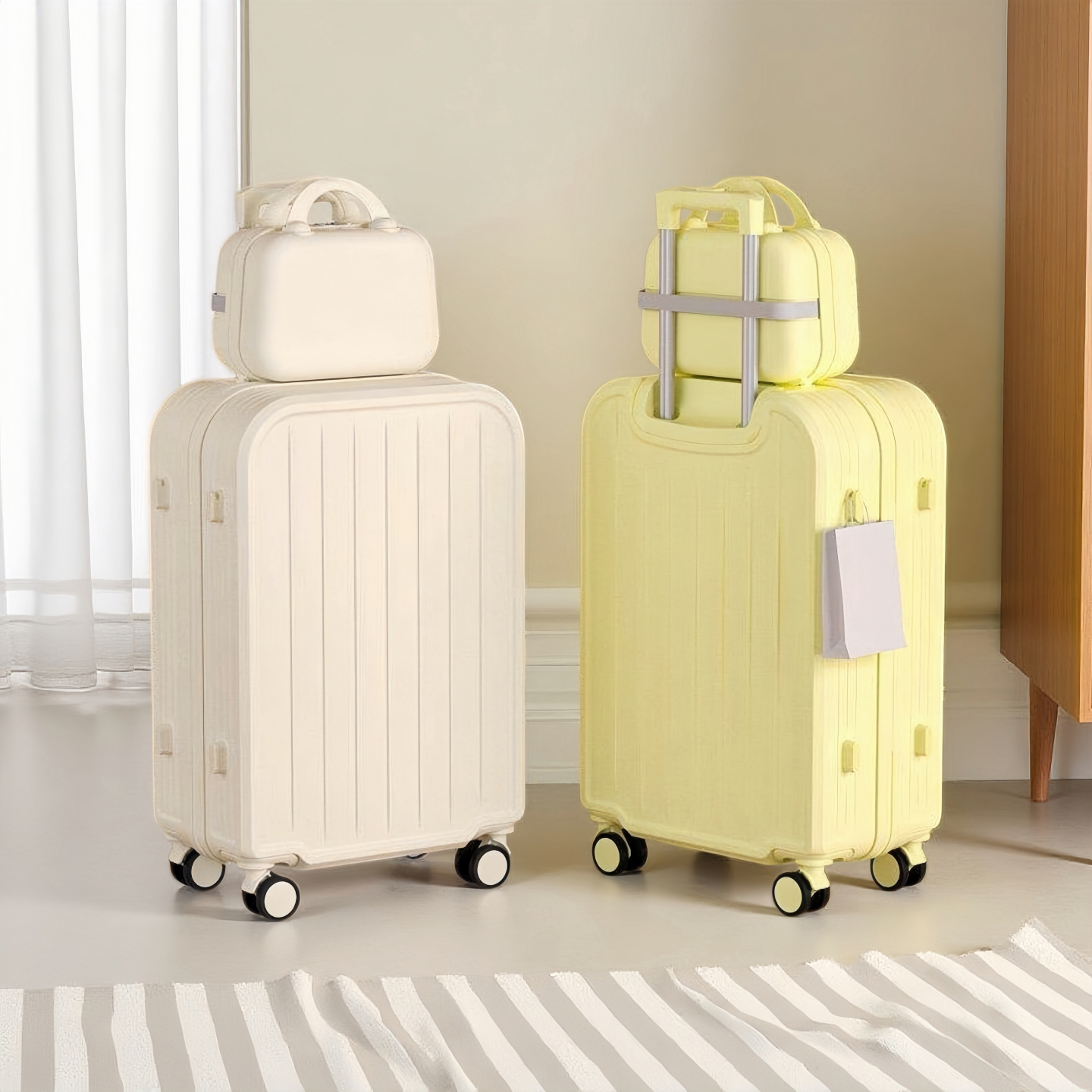 20-inch student female combination lock trolley suitcase, 24cm thickened large capacity travel carry-on leather suitcase, men's universal wheels