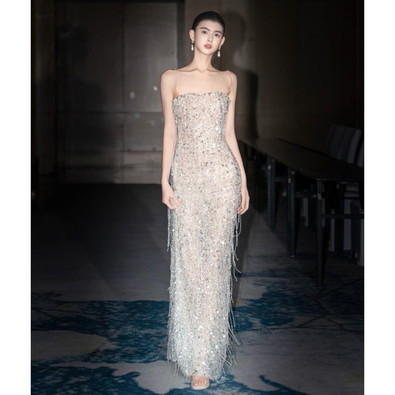 Socialite Evening Dress with a Light Luxury and High-End Feel, Featuring a Mermaid Silhouette and Spaghetti Straps, Suitable for Engagement Toasts, Backless Design, Ideal for Hosting Birthday Banquets Socialite Evening Dress with a Light Luxury and High-End Feel, Featuring a Mermaid Silhouette and Spaghetti Straps, Suitable for Engagement Toasts, Backless Design, Ideal for Hosting Birthday Banquets