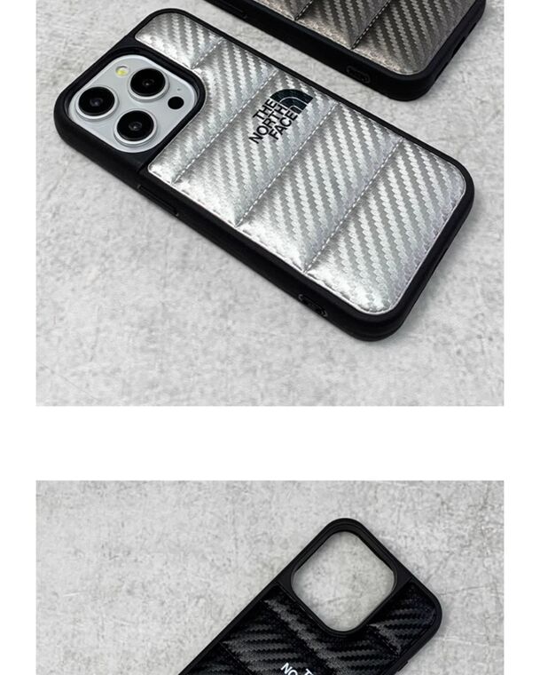 The North Face Puffy Puffer Down Jacket Carbon Fiber Pattern 15, 14, 13, 12, 11 iPhone Case