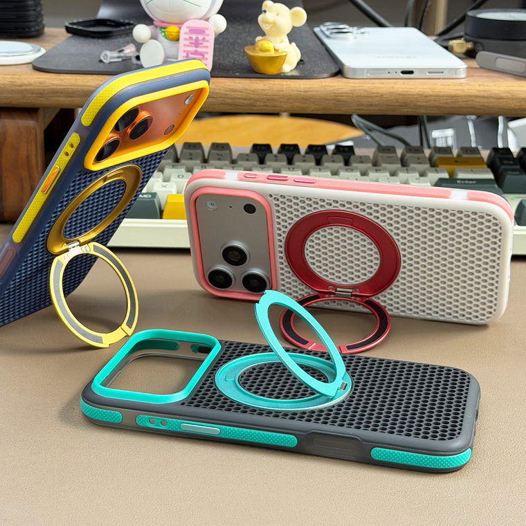 Grid Ring Stand Perforated Minimalist Heat dissipation iPhone Case