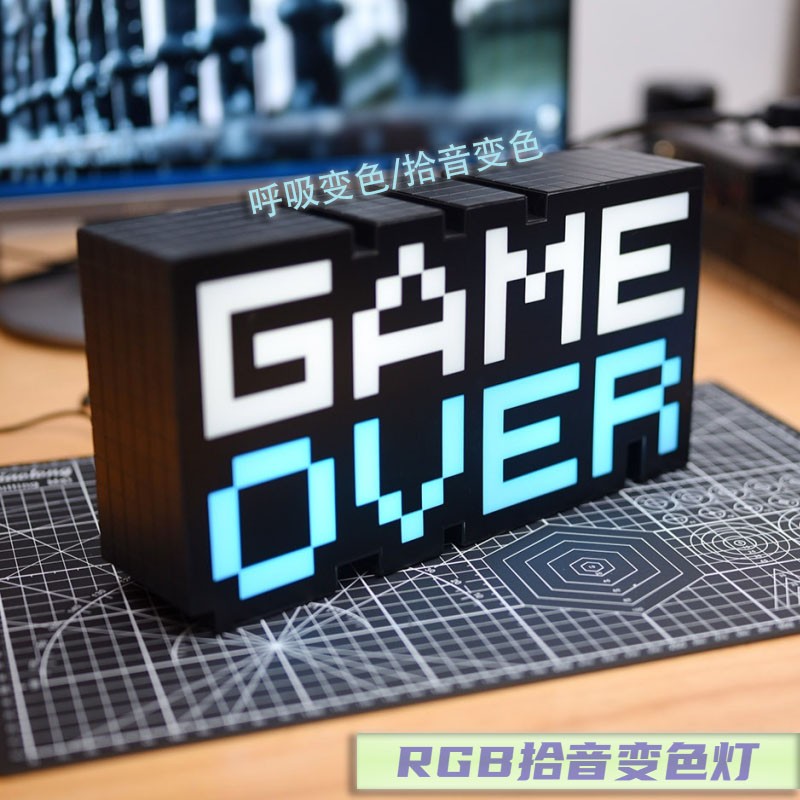 RGB pickup atmosphere GAME OVER night light model room scene decoration desktop neon light music sense gameover rhythm light e-sports room decoration game theme PS5 atmosphere light