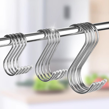 Stainless Steel S-Shaped Hook for Hanging Cured Meat, Drying Sausages, Multifunctional for Kitchen, Bathroom, Student Dormitory, No-Drill Single S Hook