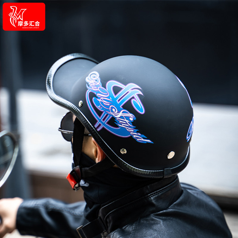 Hard hat female electric car male Harley scoop helmet retro helmet electric car helmet light four seasons universal half helmet
