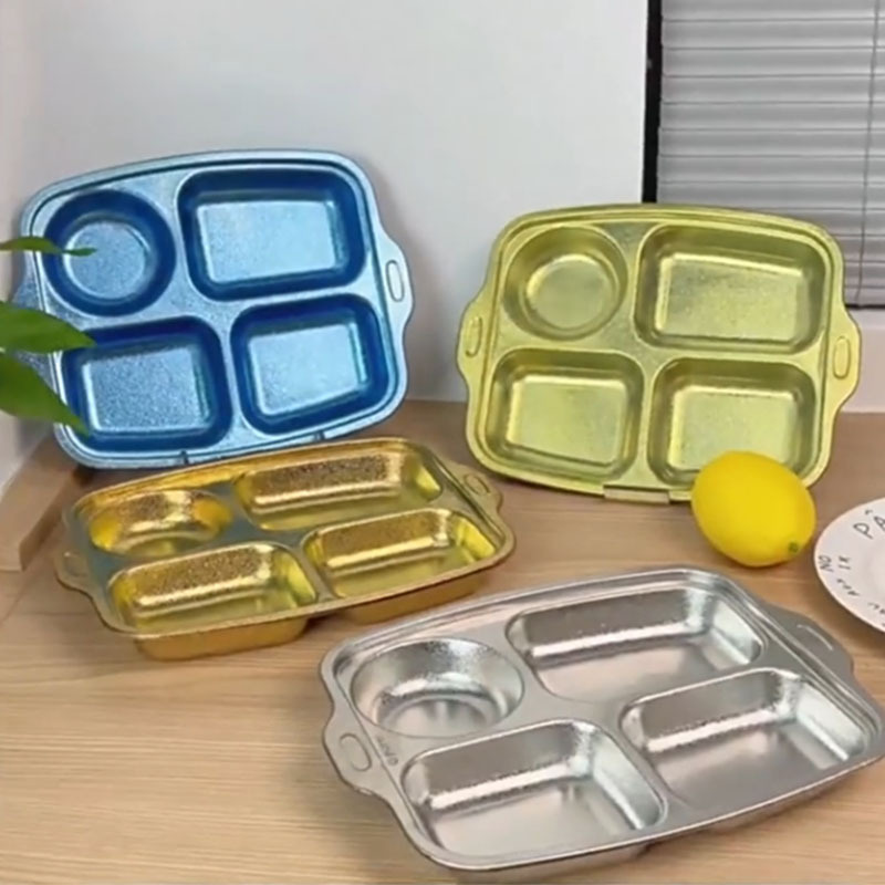 Pure Titanium Dinner Plate, Anti-Fall and Anti-Scalding, Large Lunch Box, Lunch Box for Office Workers and Students, Divided Fast Food Plate