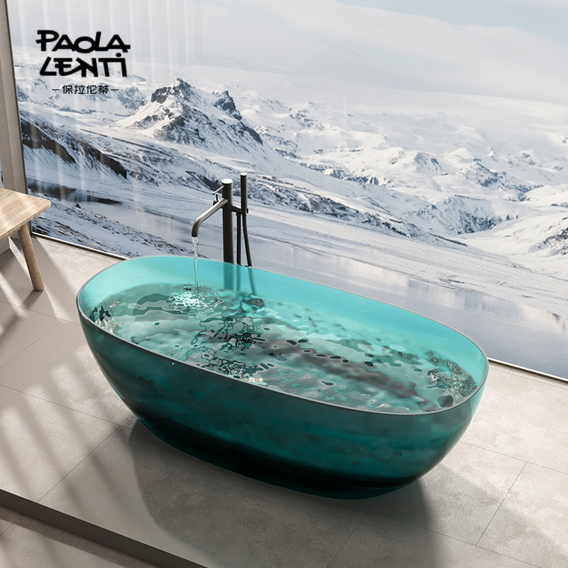 Paolalenti Independent Integrated Oval-Shaped Home Bathtub Crystal Colorful Transparent Resin Double Bathtub