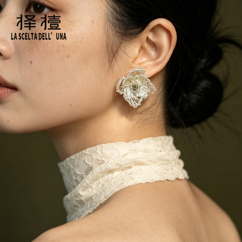 【Jiang Yan's Style】Zhezi Series Flower S925 Silver Earrings New Chinese Style Gentle and Sophisticated Camellia
