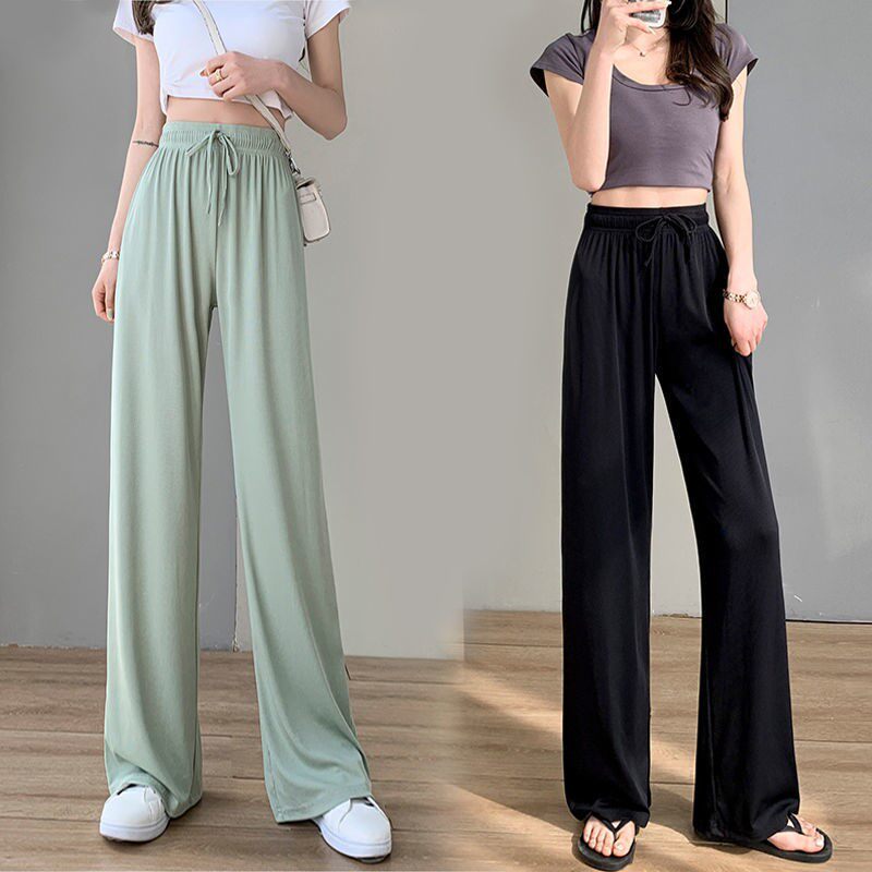 Quick-drying fabric summer women's pants ice silk wide-leg pants women's thin section cool pants high waist drape straight tube summer loose