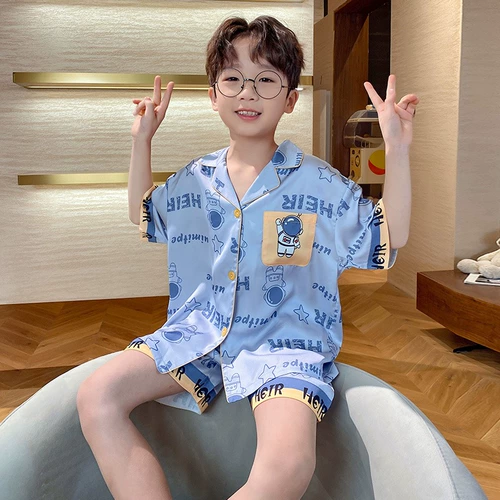 Летняя пижама для мальчиков, шелковый тонкий детский комплект, короткий рукав, подходит для подростков