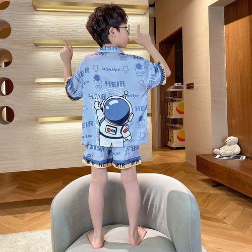 Летняя пижама для мальчиков, шелковый тонкий детский комплект, короткий рукав, подходит для подростков