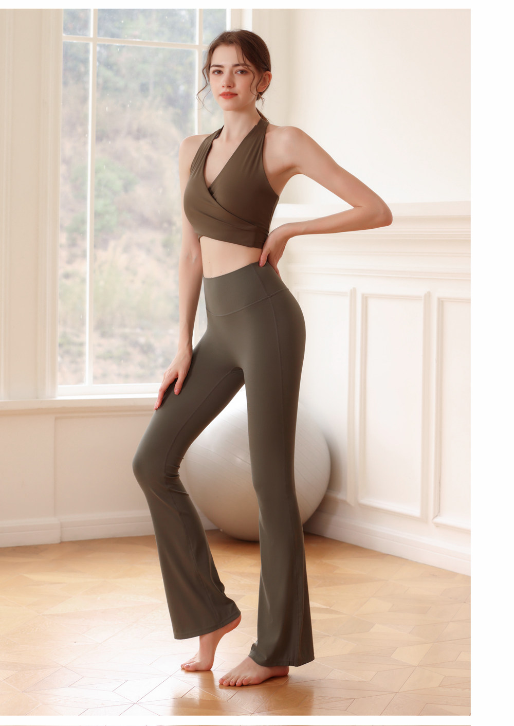 Штаны для йоги 高级瑜珈裤微喇叭裤高腰宽松室外跑步健身服运动休闲 𫔮长裤女套装 VBUSS