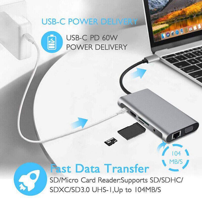 USB-хаб 十合一10in1拓展坞type-c多功能集线器hub扩展坞usb3.0 hdmi4k Peng Italy