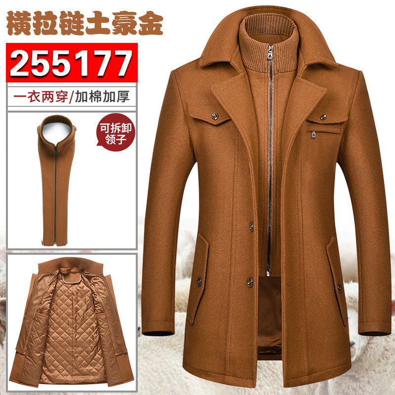 Autumn Winter New Middle Aged Wool Son Jacket Men Plus Cotton Thickened Jacket Mid-Length Daddy Winter Clothing Blouse