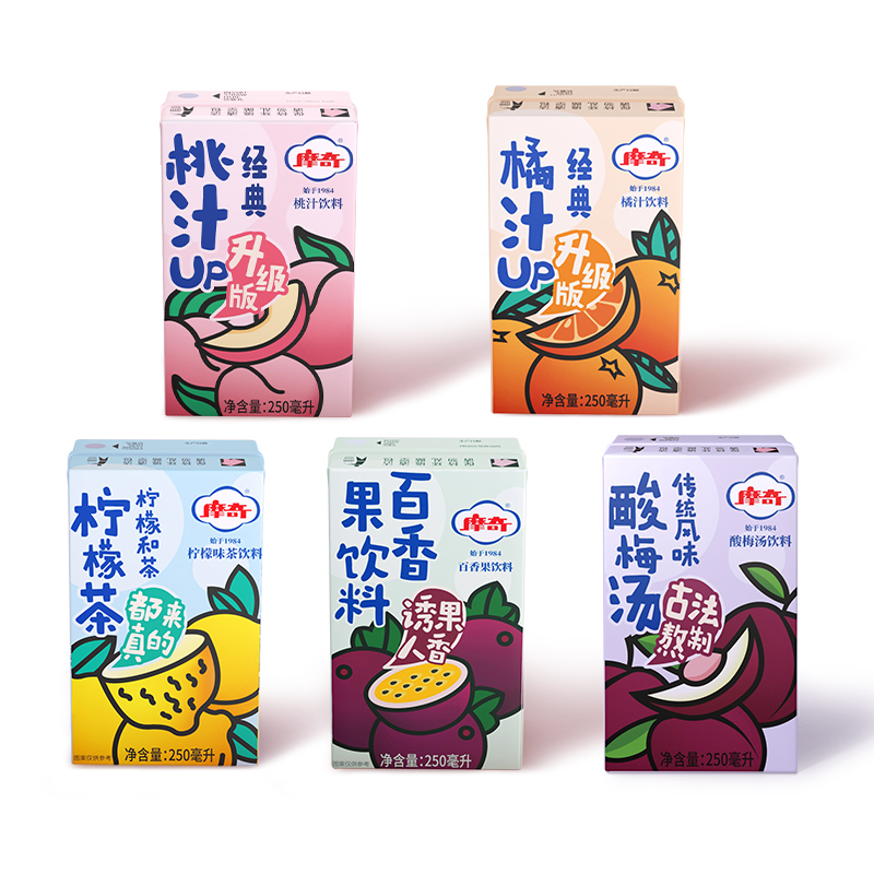 摩奇饮料水蜜桃250ml*10盒宿舍网红饮品桃汁柠檬茶百香果橘汁果汁