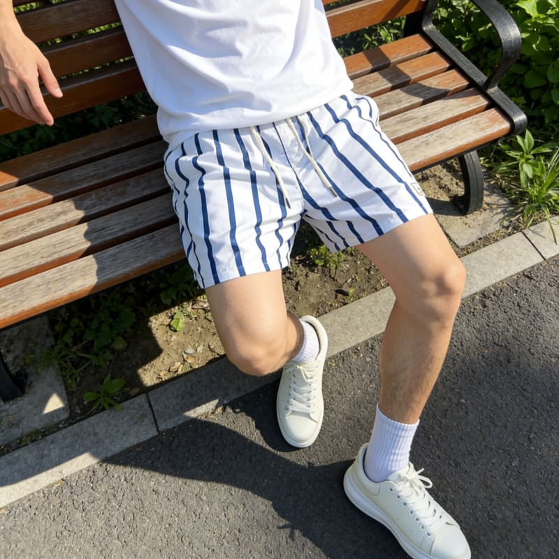 Summer Striped Elastic Waist Beach Shorts for Men, Suitable for Water, Breathable, Quick-Drying, Suitable for Hot Springs and Swimming, Loose Casual Shorts