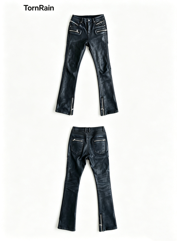 Torn Rain 26Ss【Multi-Zip】Flared Fit Skinny Heavy-Duty Coated Wax Pants