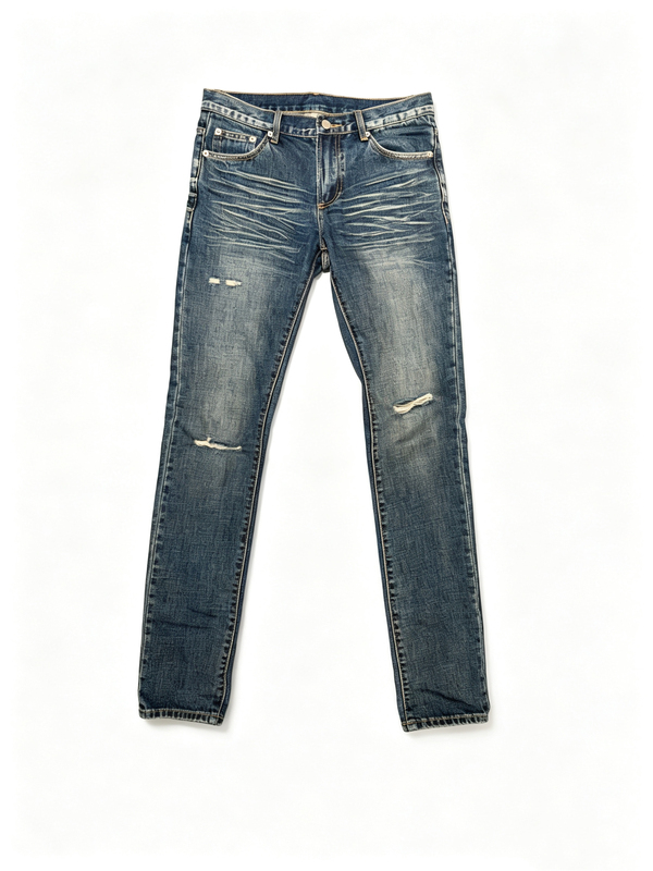 Torn Rain (Tr) Ghost Claw Three-Dimensional Wrinkled Whiskers Skinny Hidiboy Back Seam Three-Line Jeans