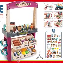 Children emulation large supermarket vending desk shopping cart toy suit girl over home supermarket scan cashiers desk