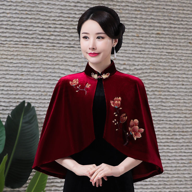 Cheongsam shawl with noble winter gold velvet high-end mother dress cloak cloak women's short coat women's autumn