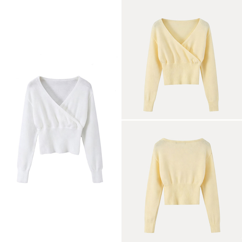 Cabinet 209! Women's Clothing 26 New Styles for Summer, Fashionable and Versatile, Elegant V-Neck Wrap-Around Knitted Short Sweater Top