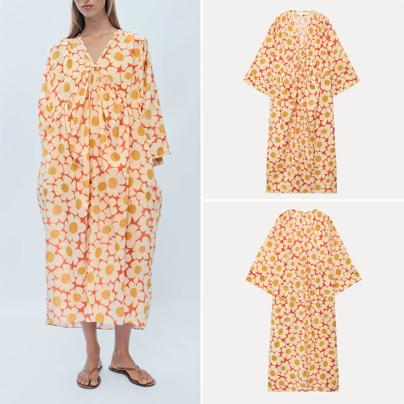 Cabinet 749! Women's 2026 New Summer Outfit V-Neck Floral Print Kaftan Dress 2114845