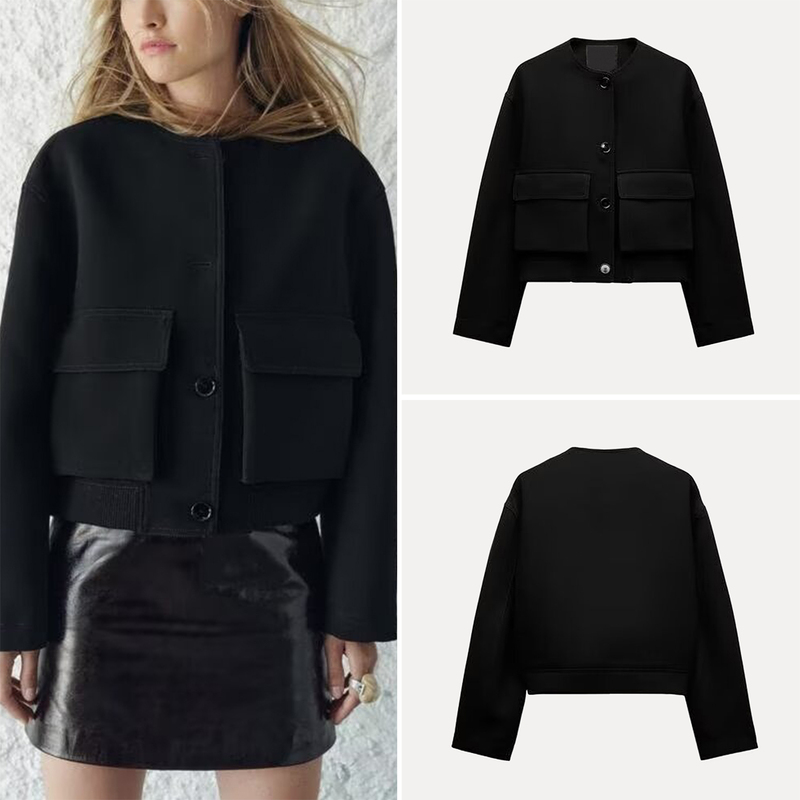 Cabinet 279! 2025 Autumn New Women's European and American Style Pocket-Decorated Bomber Jacket 0518260 Cabinet 279! 2025 Autumn New Women's European and American Style Pocket-Decorated Bomber Jacket 0518260