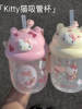 Summer Kt New Model High-Value Cute Portable Water Bottle for Girls, Children, and Students with Straw, Plastic Cup