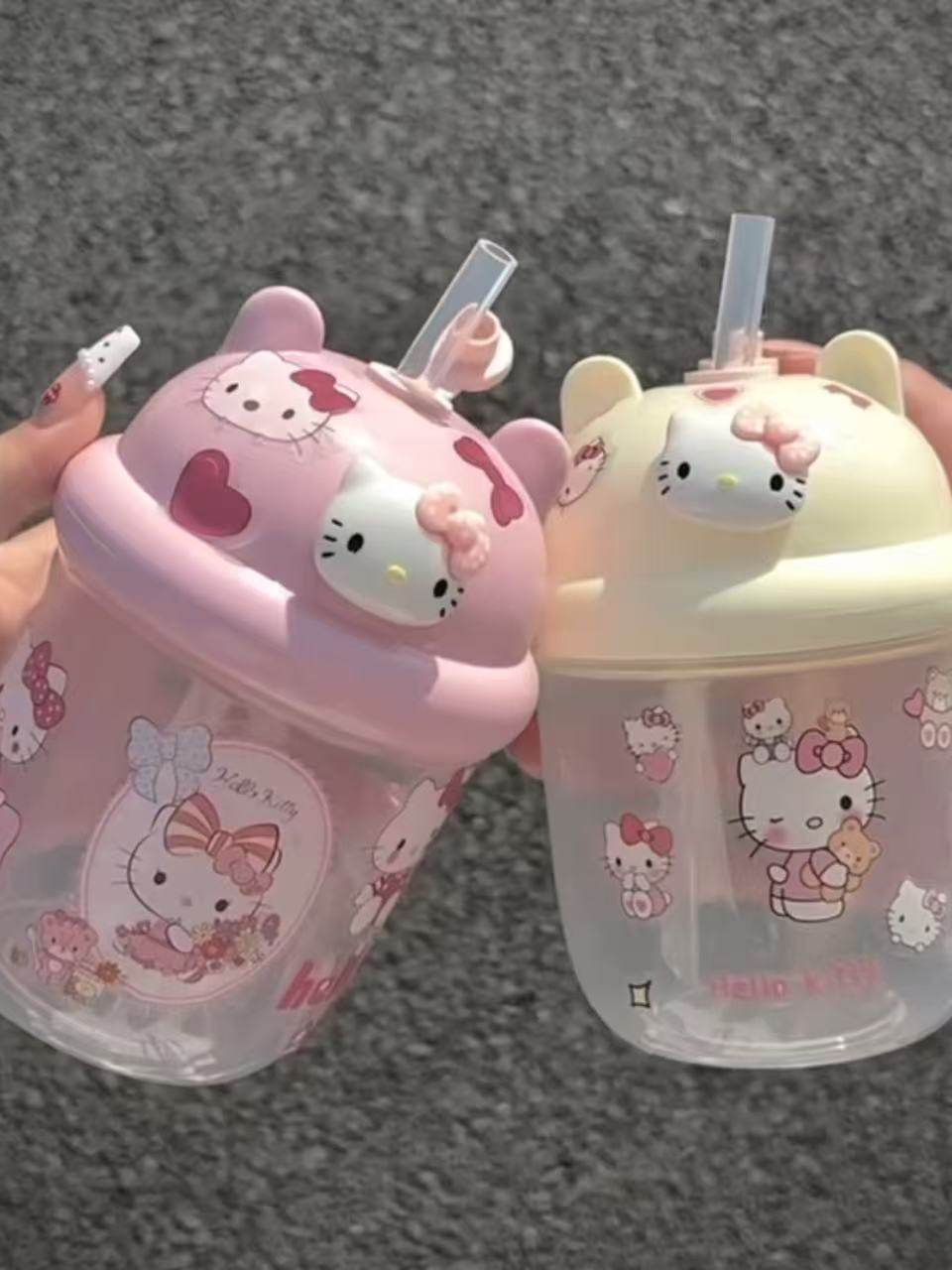 Summer Kt New Model High-Value Cute Portable Water Bottle for Girls, Children, and Students with Straw, Plastic Cup