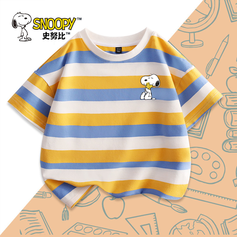 Детская одежда Snoopy, футболка с короткими рукавами для мальчиков, новинка 2026 года, летняя футболка для мальчиков, детская хлопковая футболка с короткими рукавами