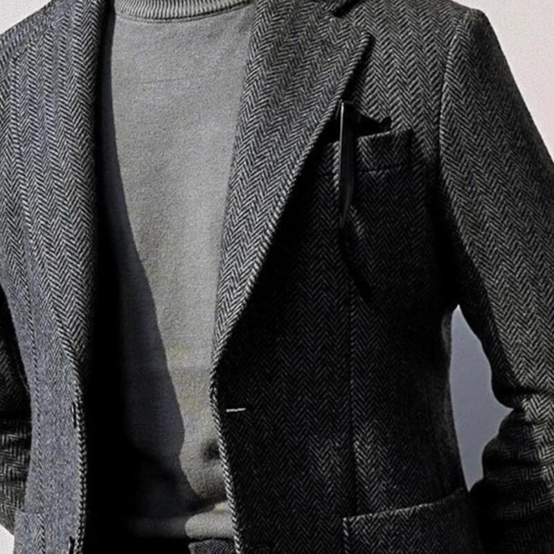 Men's Large Size Suit Jacket Spring and Autumn British Retro Wool Herringbone Pattern European and American Tweed Slim Woolen Jacket