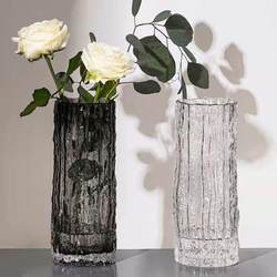 Thickened ins Trendy Internet-Famous Frozen Glacier Vase Glass Transparent Flower Vase for Roses and Fresh Flowers, Living Room and Dining Table Decoration