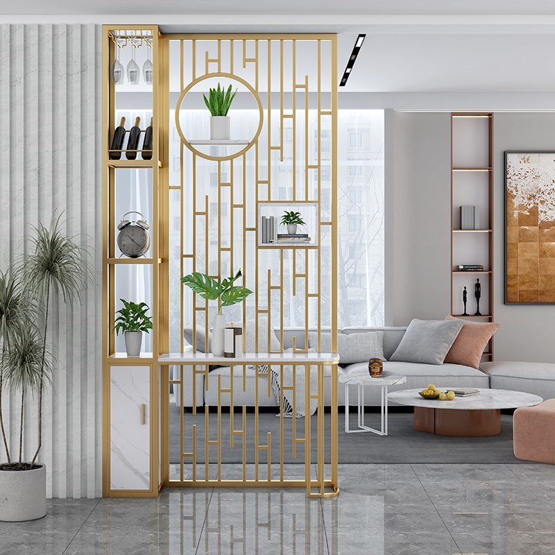 Nordic light luxury entry living room screen partition grille porch table integrated shoe wine cabinet new Chinese style stainless steel creative