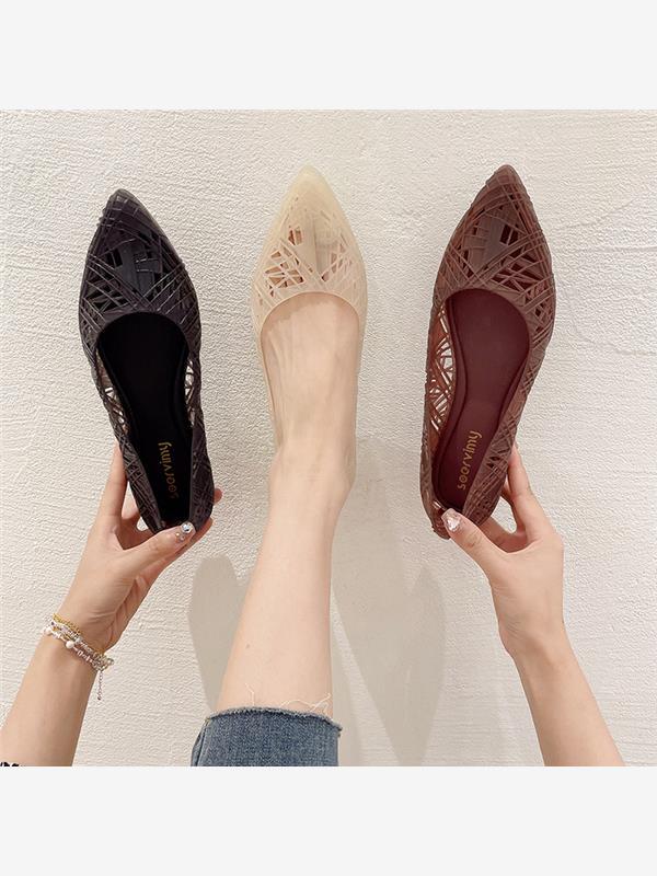 Jelly Shoes for Women 2023 New Fashion Summer Plastic Hollow Pointed Toe Shoes Non-Slip Soft Sole Shallow Mouth Height-Increasing Sandals