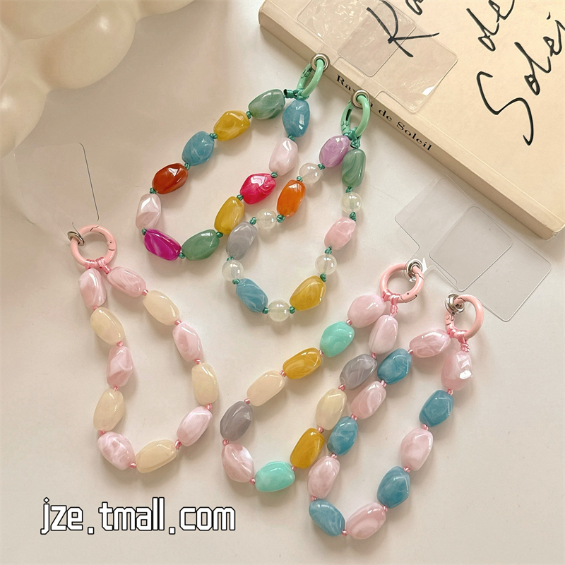 Colorful Irregular-Shaped Beaded Phone Chain Short Lanyard Durable Nylon Rope Wrist Chain High-End Wristband Bracelet Anti-Loss Keychain Hanging Chain with Clip for Women's Trendy Bag Accessories Colorful Irregular-Shaped Beaded Phone Chain Short Lanyard Durable Nylon Rope Wrist Chain High-End Wristband Bracelet Anti-Loss Keychain Hanging Chain with Clip for Women's Trendy Bag Accessories