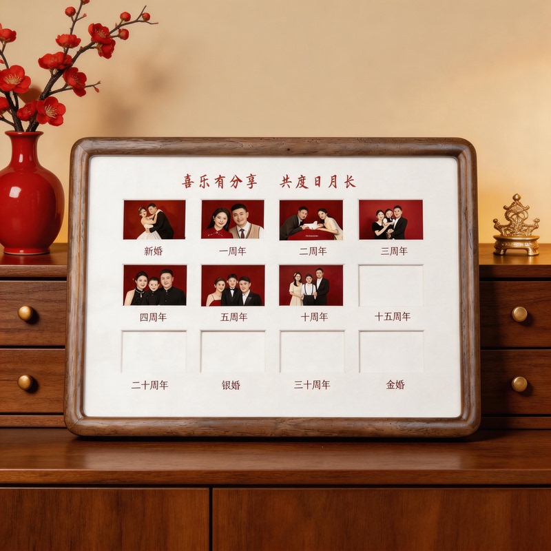 Solid Wood Rounded Corner Multi-Grid Photo Frame for Wedding Anniversary, 2inch Photo Registration Photo Frame, Couple's Anniversary Gift Display Stand Solid Wood Rounded Corner Multi-Grid Photo Frame for Wedding Anniversary, 2inch Photo Registration Photo Frame, Couple's Anniversary Gift Display Stand