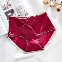 Silk underpants female pure coloured mulberry silk cotton antibacterial crotch medium-high waist and no marks large code triangular large red lady underpants